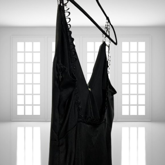 For Love & Lemons Isabella Ruffled Maxi Dress Black Satin Size Small - Picture 8 of 12